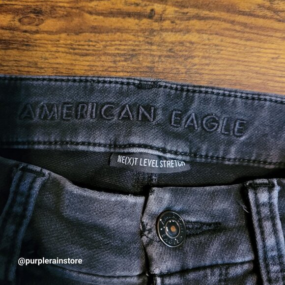 American Eagle Jeans 2 R Curvy Super Hi Rise Jegging Black Wash Denim Ripped - Picture 4 of 12
